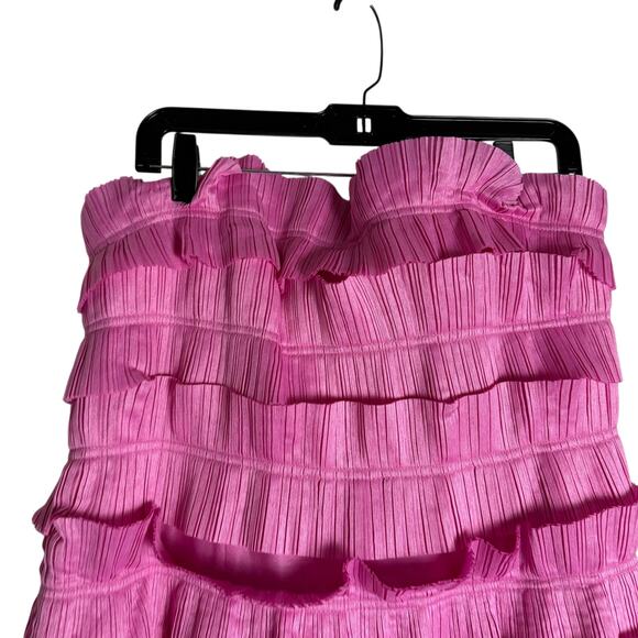 Aje Palladium Ruffled Strapless Ruffled Pleated Gauze Pink Mini Dress Size 12 - Picture 6 of 14